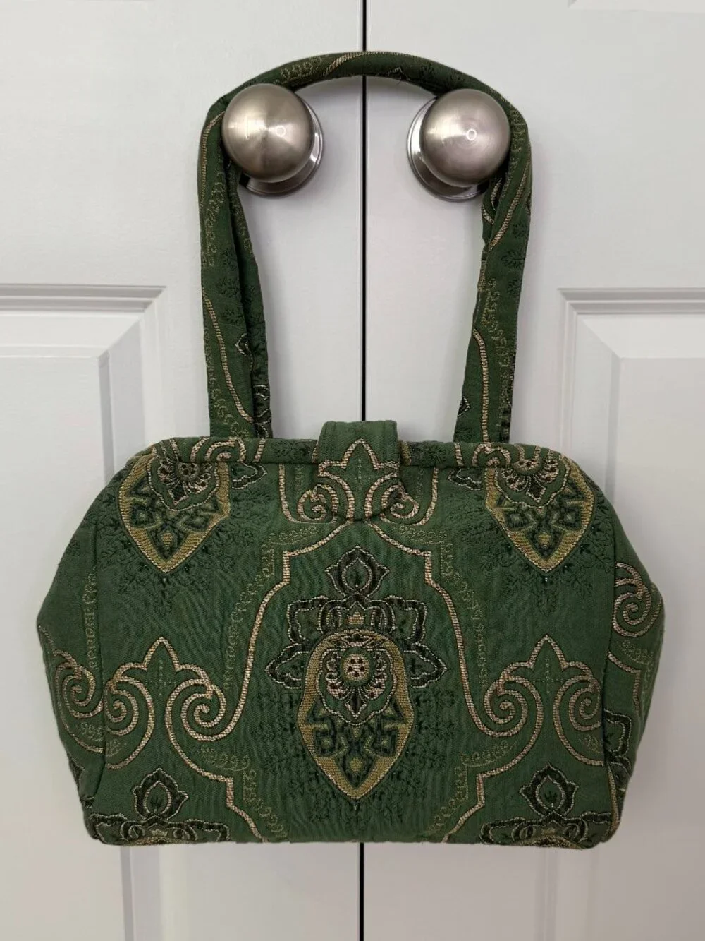 Victoria Horner Charlottesville Green & Gold Jacquard Fabric Doctor’s Bag EUC